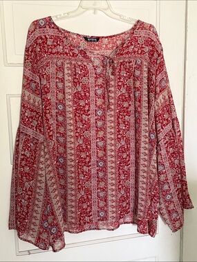 BloomChic Red Polyester Floral Long Sleeve Peasant Blouse Women’s Size 28  5X